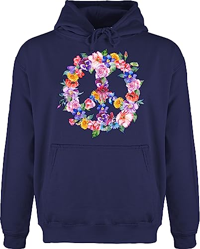 Hoodie Herren Pullover Männer - Sprüche Statement - Peace Zeichen mit bunten Blumen - 5XL - Navy Blau - hoody kapuze pulli statements flower power hoodies/pullis aufschrift 70er kapuzenpullover von Shirtracer