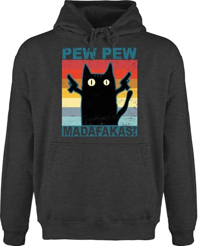 Hoodie Herren Pullover Männer - Sprüche Statement - Pew Pew Madafakas pewpewpew - XXL - Anthrazit meliert - mit aufschrift cat pullis statements cats pulli sprüchen￼ miau hoodies spruch motto von Shirtracer