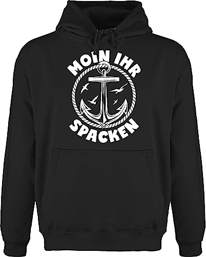 Hoodie Herren Pullover Männer - Sprüche Statement Spruch - Moin ihr Spacken mit Anker - weiß - XXL - Schwarz - kapuzenshirt jh001 hoddies/pullies hoodies hoody pulli kapuze pullis kapuzenpullover von Shirtracer