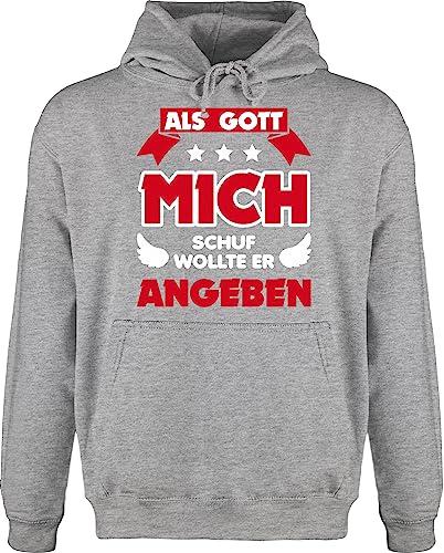 Shirtracer Hoodie Herren Pullover Männer - Sprüche Statement mit Spruch - Als Gott Mich Schuf - XXL - Grau meliert - spruechen Pulli sprüchen Kapuze lustige Hoodies witzige Hoody Drauf Oberteile von Shirtracer