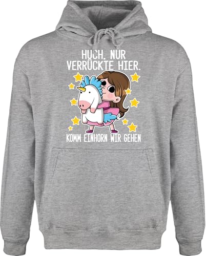 Shirtracer Hoodie Herren Pullover Männer - Sprüche Statement mit Spruch - Huch, nur Verrückte Hier. Komm Einhorn wir gehen - weiß - 3XL - Grau meliert - sprüche+Pullover sprueche Hier Pulli von Shirtracer
