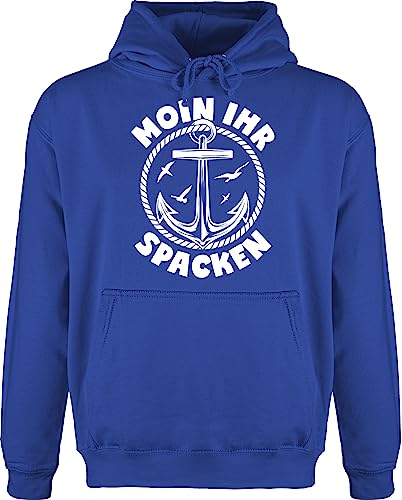 Shirtracer Hoodie Herren Pullover Männer - Sprüche Statement Spruch - Moin Ihr Spacken mit Anker - weiß - XXL - Royalblau - pullis Kapuze Hoody Pulli Oberteile sprüche+Pullover sprüche, spacke von Shirtracer