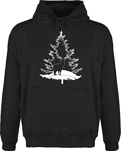 Hoodie Herren Pullover Männer - Tiere Meerschweinchen Hase & Co. - Tannenbaum Hirsch - weiß - XS - Schwarz - weihnachtspullover tiermotiv pulli weihnachspullis animal hoody weihnachtpullover von Shirtracer