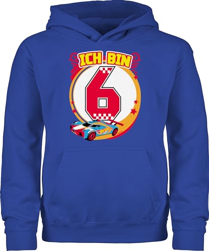 Kinder Hoodie Jungen Mädchen - Hot Wheels - Ich bin 6 - Rennauto - 128 (7/8 Jahre) - Royalblau - fun-sweatshirts pullover kind pulli junge kids jungs hat 6. geburtstag pullover, 6.geburtstag von Shirtracer