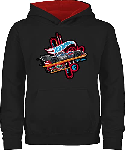 Shirtracer Pullover Kinder Hoodie Jungen Mädchen - Hot Wheels - Rennautos - 128 (7/8 Jahre) - Schwarz/Rot - hat rennauto von Shirtracer