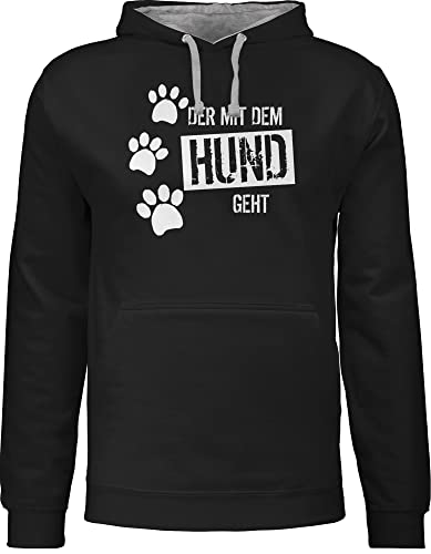 Shirtracer Pullover Herren Frauen Hoodie Kontrast zweifarbig - Geschenk für Hundebesitzer - Der mit dem Hund geht - L - Schwarz/Grau meliert - Spruch Hunde sprüche hundemotiv gassi Kleidung hundefan von Shirtracer