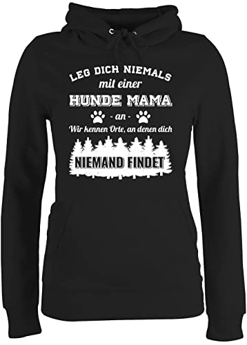 Pullover Damen Hoodie Frauen - Geschenk für Hundebesitzer - Leg Dich Niemals mit Einer Hunde Mama an - L - Schwarz - Hund sprüche hundemama hodi hundepullover Hundeliebhaber Dog mom Pollover von Shirtracer