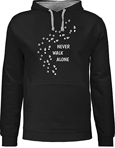 Shirtracer Pullover Herren Frauen Hoodie Kontrast zweifarbig - Geschenk für Hundebesitzer - Never Walk Alone Pfotenabdrücke - 4XL - Schwarz/Grau meliert - hundepfoten Pulli männer Hundefreund von Shirtracer