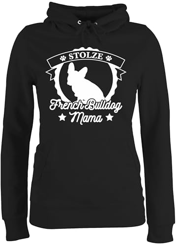 Pullover Damen Hoodie Frauen - Geschenk für Hundebesitzer - Stolze French Bulldog Mama - L - Schwarz - Pullover+mit+Bulldogge hundepullover hundefan Frenchie Fun-Kapuzenpullover von Shirtracer