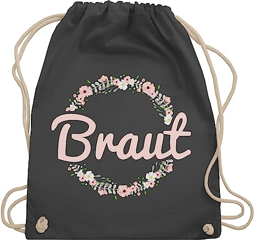 Turnbeutel Rucksack - JGA Junggesellenabschied Frauen - Braut Motiv Blumenkranz - Unisize - Dunkelgrau - brauttasche brauttaschen bachelorette party bripe beutel utensilien junggesellinnenabschied von Shirtracer