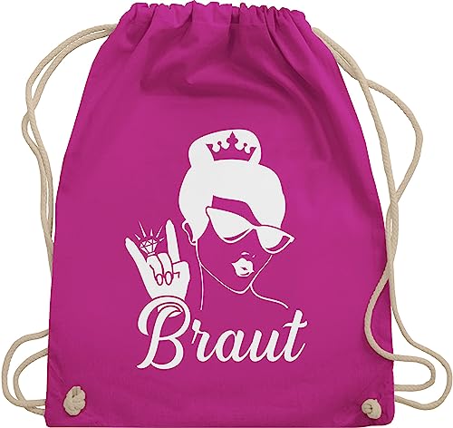 Turnbeutel Rucksack - Braut mit Ring I JGA Geschenk Junggesellinnenabschied I Junggesellenabschied Frauen I - Unisize - Fuchsia - tasche rockig brauttaschen bachelorette party junggesellinnen von Shirtracer