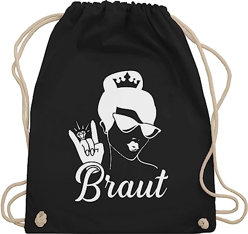 Turnbeutel Rucksack - Braut mit Ring I JGA Geschenk Junggesellinnenabschied I Junggesellenabschied Frauen I - Unisize - Schwarz - tasche rockig brauttaschen bachelorette party junggesellinnen von Shirtracer