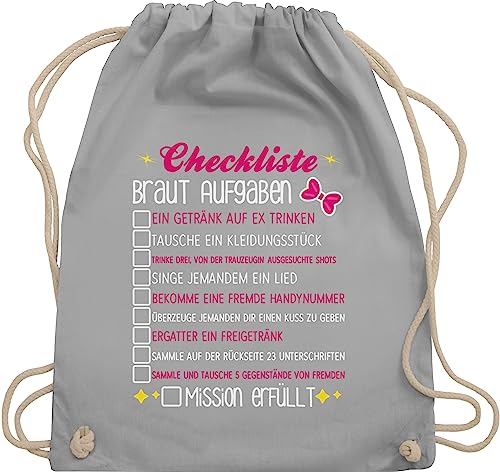 Turnbeutel Rucksack - Junggesellenabschied Frauen - Checkliste Braut Aufgaben - JGA To-do-Liste Bride - Unisize - Hellgrau - mit jungesellinnenabschied frau outfit junggesellinnenabschied planer von Shirtracer