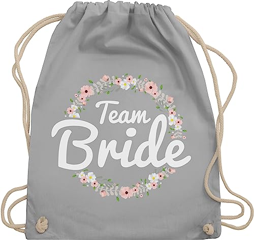 Turnbeutel Rucksack - JGA Junggesellenabschied Frauen - Team Bride Blumenkranz I Bride Crew - Unisize - Hellgrau - utensilien junggesellinnenabschied brauttaschen bachelorette party bridemaid beutel von Shirtracer