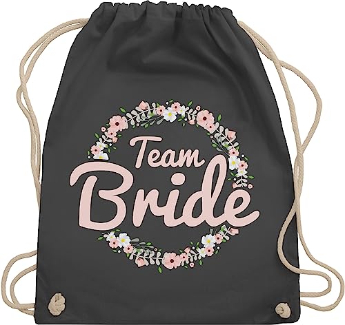 Turnbeutel Rucksack - JGA Junggesellenabschied Frauen - Team Bride Blumenkranz rosé - Unisize - Dunkelgrau - jungesellinnenabschied frau outfit junggesellinnenabschied braut trainingsbeutel von Shirtracer