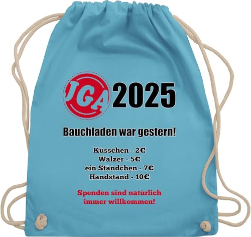 Turnbeutel Rucksack - JGA Junggesellenabschied Männer - Aufgaben der Braut - Bezahlen - Bauchladen war gestern - Unisize - Hellblau - jungesselnabschied juterucksack beutel jungesellenabschied von Shirtracer