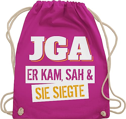 Turnbeutel Rucksack - Junggesellenabschied Männer - JGA Er kam, sah & sie siegte - Unisize - Fuchsia - polter rucksäcke jungesellenabschied kam beutel outfit jungesselnabschied juterucksäcke von Shirtracer