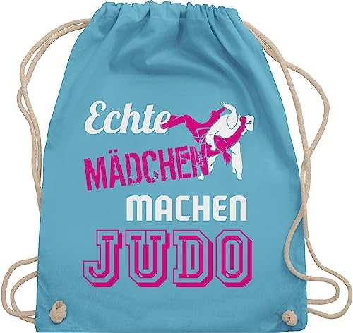 Turnbeutel Rucksack - Kampfsport - Echte Mädchen machen Judo - Unisize - Hellblau - judotaschen kinder sport backpack rucksäcke turnsack beutel sportrucksack tasche sporttasche kinderturnbeutel von Shirtracer