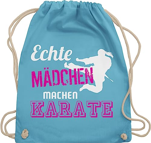 Turnbeutel Rucksack - Echte Mädchen machen Karate - Unisize - Hellblau - turn beutel sporttasche stoffbeutel sportbeutel beuteltasche kinderturnbeutel baumwollrucksack turnsäckchen stoffsackerl von Shirtracer