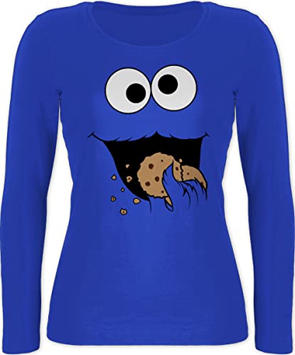 Langarmshirt Damen - Keks-Monster - S - Blau - Shirt Langarm Karneval Fasching keks Monster t-Shirt Karnevals Oberteil Carnival krümelmoster t faschingsshirt fasnets cookiemonster Baumwolle von Shirtracer