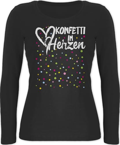 Langarmshirt Damen - & Fasching - Konfetti im Herzen Karneval I - L - Schwarz - Langarm Tshirt Karnevals t Shirt Faschings Herz Longshirt mit langem arm faschingsshirt fassenacht Confetti Shirts von Shirtracer