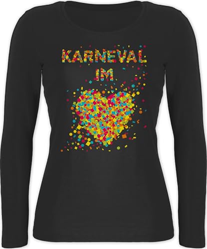 Langarmshirt Damen - & Fasching - Konfetti im Herzen Karneval I - XXL - Schwarz - Langarm Tshirt Karnevals t Shirt Faschings Herz Longshirt mit langem arm faschingsshirt fassenacht Confetti Shirts von Shirtracer