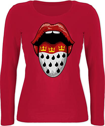 Langarmshirt Damen - Karneval & Fasching - Köln Wappen Mund Zunge - L - Rot - fasent rut und wiess Shirt Langer arm Langarm Tshirt Faschings- kölsche Jeck eng weiß t fasnacht Koeln Oberteile von Shirtracer