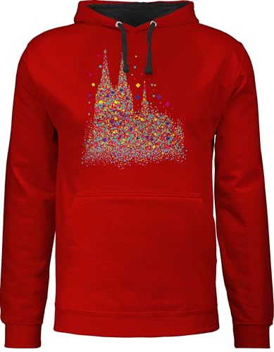 Pullover Herren Frauen Hoodie Kontrast zweifarbig - & - Damen - Kölner Dom Konfetti I Karneval I Fasching - XL - Rot/Schwarz - köln+produkte köln damenbekleidung faschings koln hoddies produkte von Shirtracer