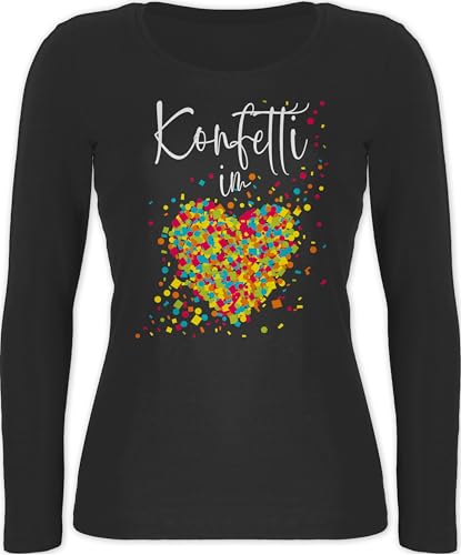 Langarmshirt Damen - Karneval & Fasching - Konfetti im Herzen I - XXL - Schwarz - Karnevals t-Shirts in Langarm faschingsshirt Faschings köln Shirt t-Shirt faschingsoberteil fassenacht Herz von Shirtracer