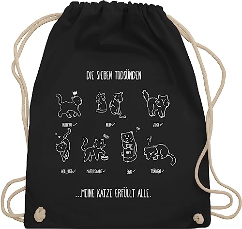 Turnbeutel Rucksack - Katzenbesitzer Geschenk Katze - witziges Katzenmotiv - Todsünden - Unisize - Schwarz - geschenke für katzenliebhaber cat katzenmama beutel katzen katzenmotiven sportbeutel von Shirtracer