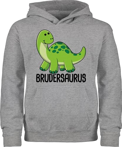 Shirtracer Kinder Hoodie Jungen Mädchen - Brudersaurus I Dino Kleiner Großer Bruder - 128 (7/8 Jahre) - Grau meliert - Geschenk brüder Weihnachten Geschenke für Geburtstag besten von Shirtracer