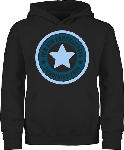 Kinder Hoodie Jungen Mädchen - Einschulung - Ich bin erstklassig Schulkind 2024 - 128 (7/8 Jahre) - Schwarz - erste schultag einschulungs schuleintritt schuleinführung erstklässler 1.schultag von Shirtracer