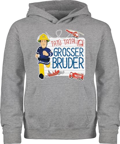 Shirtracer Kinder Hoodie Jungen Mädchen - Feuerwehrmann Sam - Tatü Tata! - Großer Bruder - 98 (1/2 Jahre) - Grau meliert - SAMS grosser Pullover geuerwehrmann werde Pulli feuwermansam Feuerwehr Hoody von Shirtracer