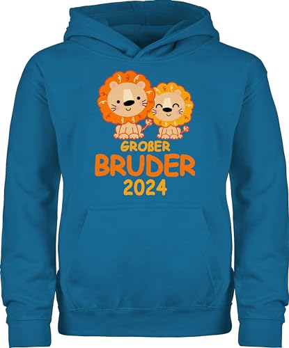 Kinder Hoodie Jungen Mädchen - Großer Bruder 2024 mit Löwen - 128 (7/8 Jahre) - Himmelblau - geschenk pullover kind 2025 hoodies für geschenke pulli grosser+bruder kids grosser große großen von Shirtracer