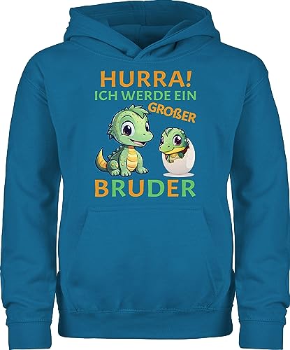 Kinder Hoodie Jungen Mädchen - Hurra endlich großer Bruder Dinos I Dino Geschenk Dinosaurier Brüder - 140 (9/11 Jahre) - Himmelblau - pullover grosser brother werde pulli big bro bald bruder" von Shirtracer