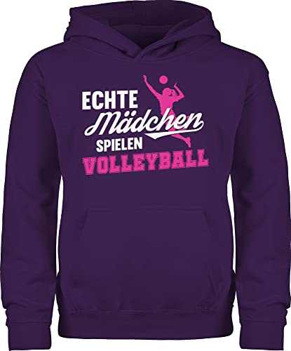 Shirtracer Kinder Hoodie Jungen - Sport Kleidung - Echte Mädchen Spielen Volleyball weiß/Fuchsia - 152 (12/13 Jahre) - Lila - 25. Geburtstag Pullover Pulli von Shirtracer