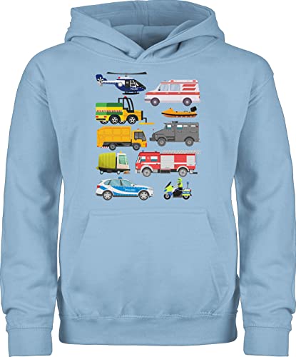 Shirtracer Kinder Hoodie Jungen Mädchen - Traktor Bagger und Co. - Fahrzeuge mit Sirene - 98 (1/2 Jahre) - Hellblau - Pulli Fahrzeug flugzeugen Polizei Pullover fahrzeugen Hoddy ohne bändel von Shirtracer