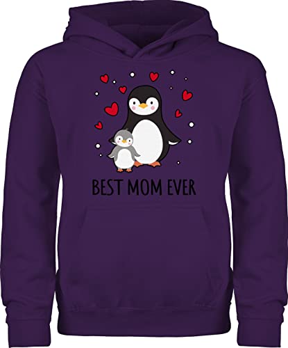 Shirtracer Kinder Hoodie Jungen Mädchen - Muttertag - Best Mom Ever - Pinguine - 128 (7/8 Jahre) - Lila - Geschenk Mama Beste Mutter muttertagsgeschenk von Kindern Mami muttertagsgeschenke muddi von Shirtracer