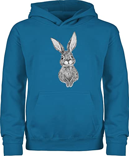 Shirtracer Kinder Hoodie Jungen Mädchen - Hase Kaninchen I Häschen - 128 (7/8 Jahre) - Himmelblau - Pulli osterhasen Oster Pullover Osterhase Ostern Junge Hasen Ostern￼ hasenmotiv frühling mit Motiv von Shirtracer