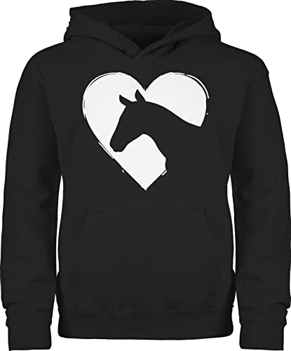 Kinder Hoodie Jungen Mädchen - Pferd Pferde - Herz mit Pferdekopf - 116 (5/6 Jahre) - Schwarz - Reiterin Geschenk Maedchen pferdeliebhaber Reiter pferdespruch pferden Sachen zubehöhr zum reiten von Shirtracer