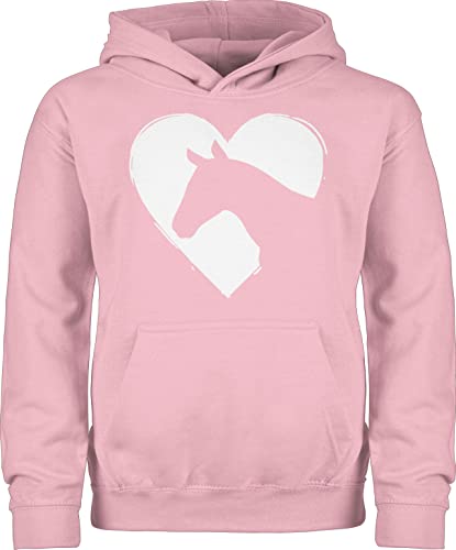Kinder Hoodie Jungen Mädchen - Pferd Pferde - Herz mit Pferdekopf - 140 (9/11 Jahre) - Hellrosa - pferdepullover reiten pferdemotiv pullover reithoodies pferdeliebhaber pulli reitpulli reiter von Shirtracer
