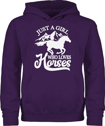 Shirtracer Kinder Hoodie Jungen Mädchen - Pferd Pferde - Just a Girl who Loves Horses - 152 (12/13 Jahre) - Lila - pferdepullover reiten Pulli reithoodies pferdeliebhaber Pullover reitpulli Reiter von Shirtracer