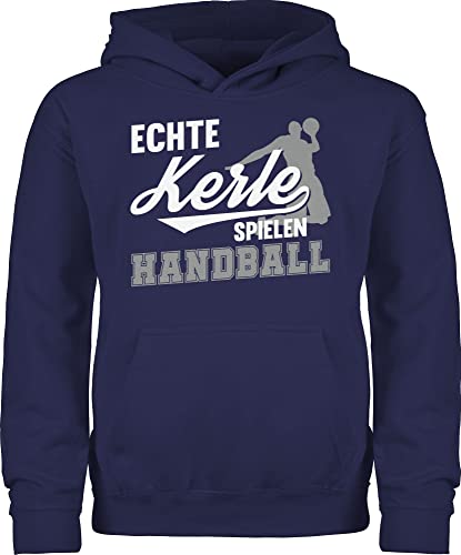 Shirtracer Kinder Hoodie Jungen Mädchen - Sport Kleidung - Echte Kerle Spielen Handball weiß/grau - 140 (9/11 Jahre) - Navy Blau - 25. Geburtstag Pulli Pullover Jungs von Shirtracer