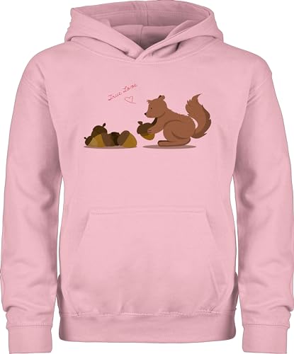 Kinder Hoodie Jungen Mädchen - Tiermotiv Animal Print - Eichhörnchen True Love - 140 (9/11 Jahre) - Hellrosa - eichhörnchen+pullover+kinder tiere squirrel pulli animals eichhoernchen pullover von Shirtracer