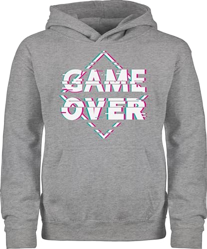 Shirtracer Kinder Hoodie Jungen Mädchen - Trend Kinderkleidung und Co - Game Over - Glitch - weiß - 140 (9/11 Jahre) - Grau meliert - Gaming Hoodies Pullunder Pullover Pulli von Shirtracer