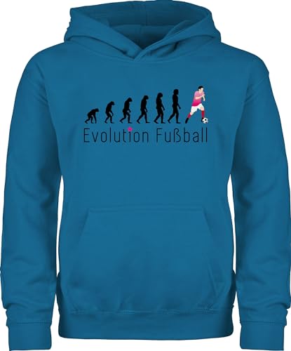 Shirtracer Kinder Hoodie Jungen Mädchen - & Entwicklung - Evolution Fußball - 128 (7/8 Jahre) - Himmelblau - Hoody Fussball reitpullover Geschenk Pulli kinderpullover Pullover Kapuzenpulli pullis von Shirtracer