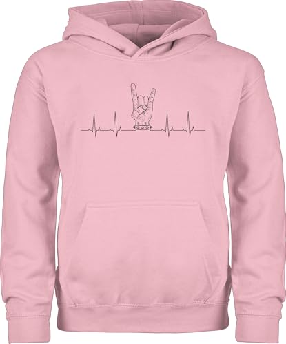 Shirtracer Kinder Hoodie Jungen Mädchen - & - Heavy Metal Handzeichen Pommesgabel Herzschlag I Metal Head Geschenk Metalfan I Rockiges Geschenk Rock Fan I Rocker - 128 (7/8 Jahre) - Hellrosa von Shirtracer