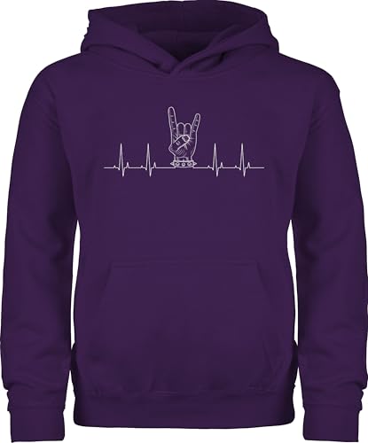 Shirtracer Kinder Hoodie Jungen Mädchen - & - Herzschlag Heavy Metal Handzeichen Pommesgabel I Metalfan Geschenk Metal Head I Rockiges Geschenk Rocker I Rock Fan - 116 (5/6 Jahre) - Lila von Shirtracer