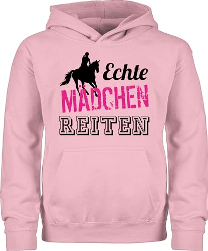 Shirtracer Kinder Hoodie Jungen - Statement Sprüche - Echte Mädchen reiten Fuchsia - 128 (7/8 Jahre) - Hellrosa - mit sprüchen Drauf Pollover spruechen Pullover Geschenk zur Einschulung hudi spruche von Shirtracer