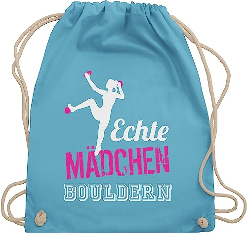 Turnbeutel Rucksack - Kinder Sport Kleidung - Echte Mädchen bouldern fuchsia/weiß - Unisize - Hellblau - backpack tasche sporttasche rucksäcke turnsackerl baumwolle baumwoll beutel kordel stoff von Shirtracer